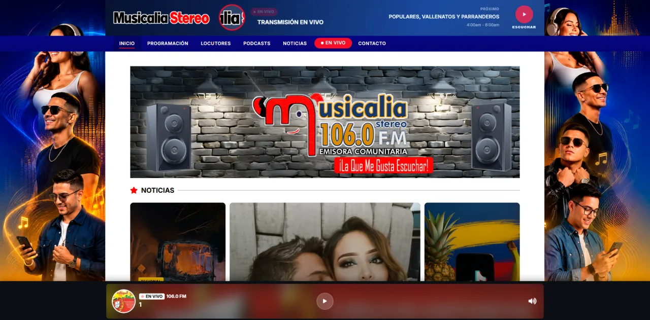 Página web de Musicalia Stereo 106.0 FM